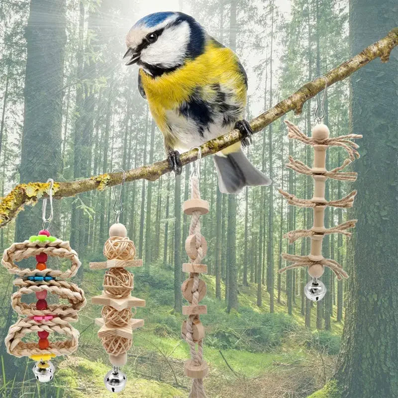 Hot Selling 8 Packs Bird Parrot Swing Chewing Toys Natural Wooden Bird Tearing Toys