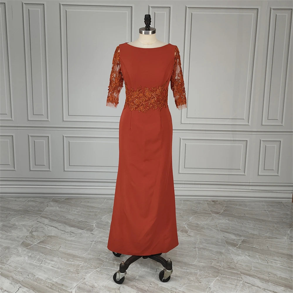 Real Photos High Quality Beaded Sequined Appliques Mother of Bride Dress for Wedding Elegant Crepe Evening Gown for Women