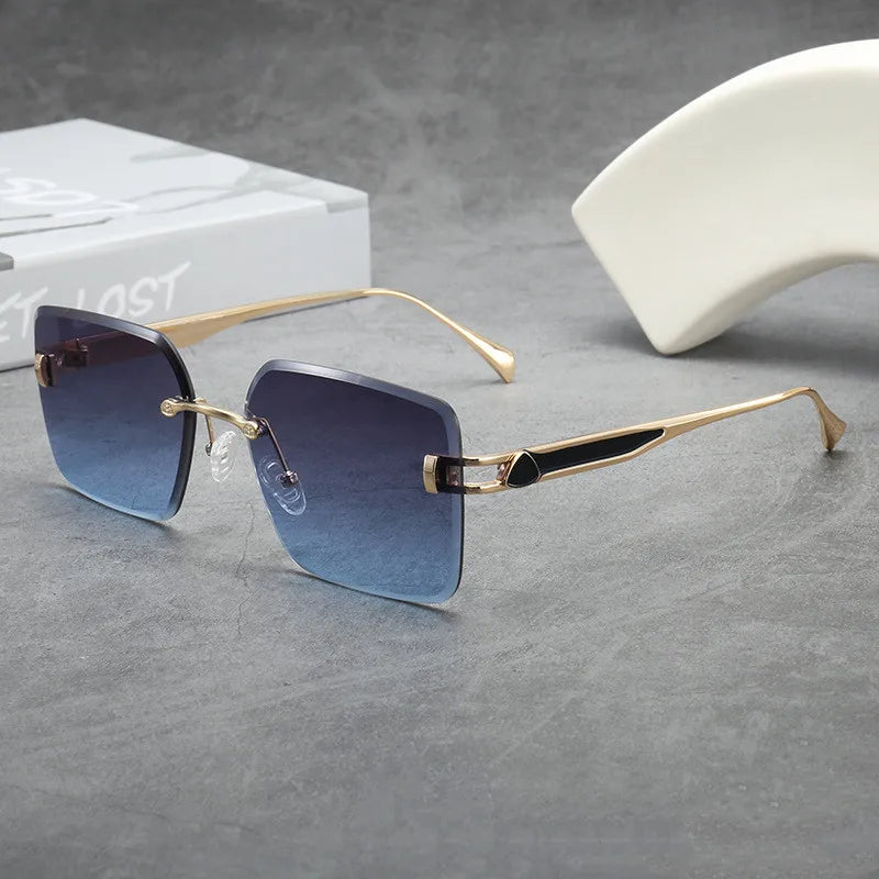 Travel Small Square Rimless Unisex Metal Frame Oversized Gradient Lenses Rectangle Double Color UV400 Protection Sunglasses