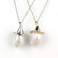 New Design Genuine Pearl 18K Gold Plated Witch Hat Pendant Baroque Jewelry Stainless Steel Chain Fashion Necklace for Girls