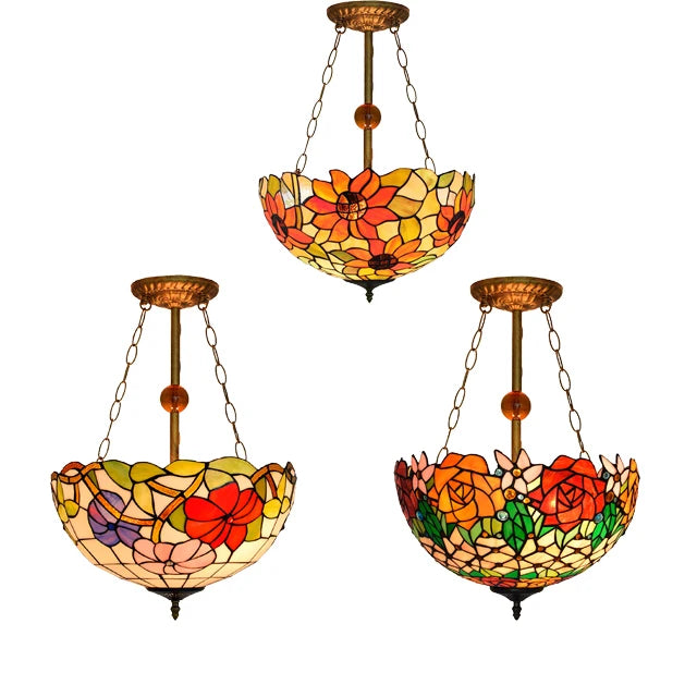 Tiffany Pendant Round Ceiling Lamp Antique Chandeliers for Indoor Home  Kitchen Lighting Lights Stained Glass Chandelier Lamp