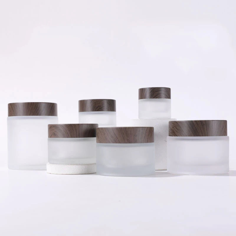Glass Jar with Dark Wood Lid 15g 30g 50g 100g Cosmetic Packaging Face Cream Glass Jar Skin Care Cream Container With Bamboo Lid