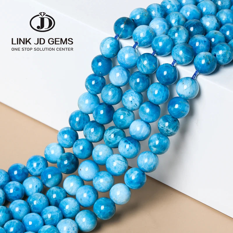 JD Semi Precious Gemstone 6/8/10mm Natural Larimar Color Apatite Stone Round Loose Spacer Beads for Jewelry Making DIY Bracelet
