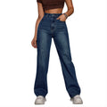 Women's High-Waisted Straight Leg Jeans Regular Fit Breathable Denim Casual Style Long Length Woven Jean for Ladies