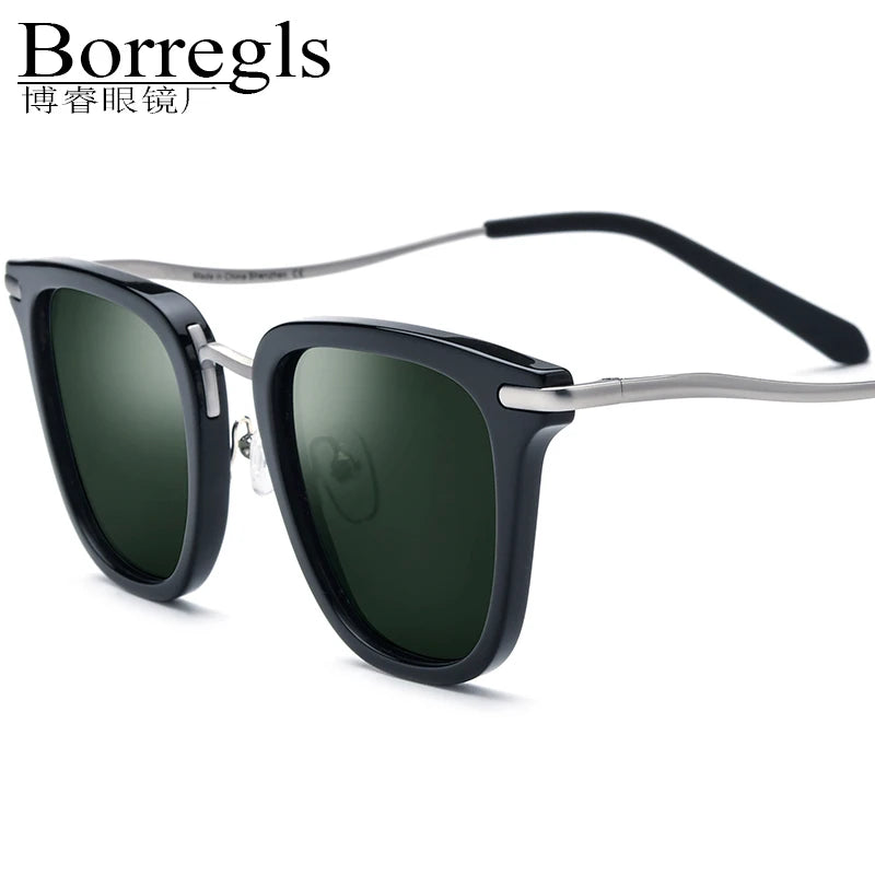 Borregls Acetate Titanium Polarized Sunglasses Women 2025 New Fashion Brand Design Square Sun Glasses Men UV400 Shades 185793T