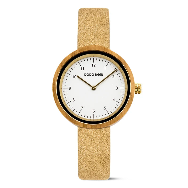 2023 New Design Antique Wooden Watches for Women Genuine Leather Strap Fashionable Pointer Dial Display