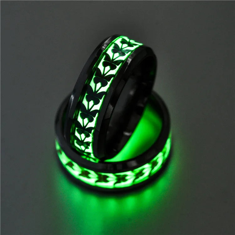 Fluorescent Luminous Butterfly Texture Rings Stainless Steel Jewelry  Accessories for Women Men