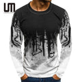 Liu Ming 2025 Men Color Block 3D Printed T Shirt Autumn Casual Long Sleeve Oversized Round Neck Tops Comfortable Tees for Men
