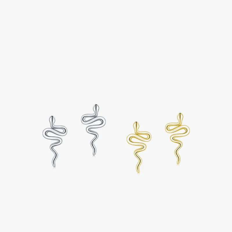 Creative Designer Fashion Pure 925 Sterling Silver Animal Shape Snake Stud Earrings for Women Girls