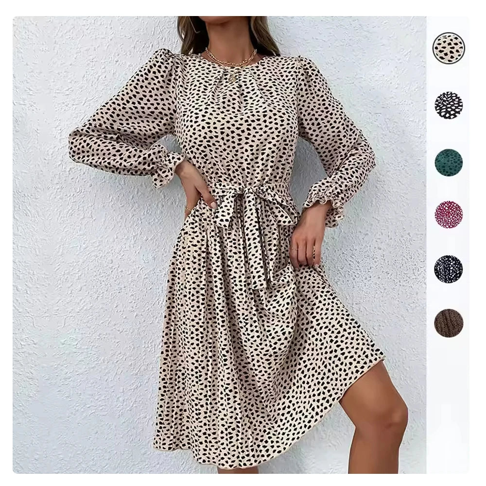 Women Satin Layered Casual Skirts Floral Ruffle Summer Trending Slim Waist Women Long Sleeve Dresses