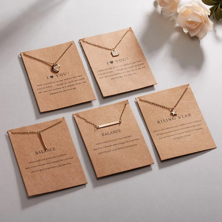 G307 9 Styles Charm Girl Gift Wish Card Gold Pendant Chain Geometric Star Heart Choker Necklace Jewelry for Women