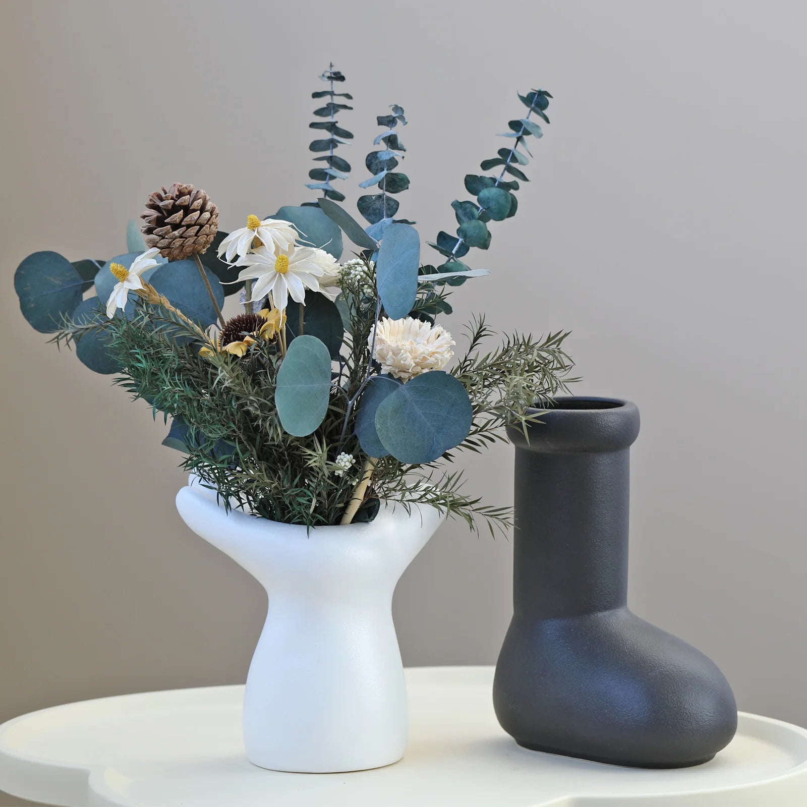 Creative Modern Handcrafted Ceramic Vase in Shoe and Foot Shape Astro Boy Cartoon Water Combination Ornament for Home Use