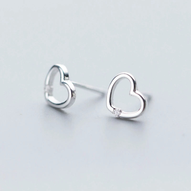 Fashion 925 Sterling Silver Women Crystal Heart Stud Earrings for Gifts Jewelry