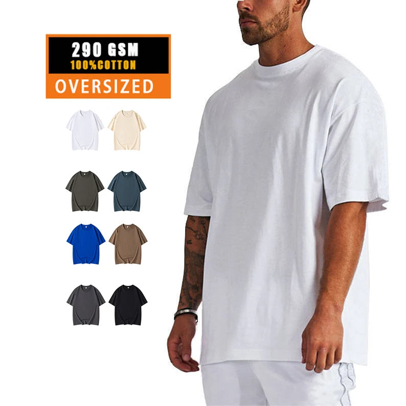 Street Hip-hop 290gsm Man's Plain Boxy Fit 100% Cotton Shirt Oversized Drop Shoulder Tshirt Men