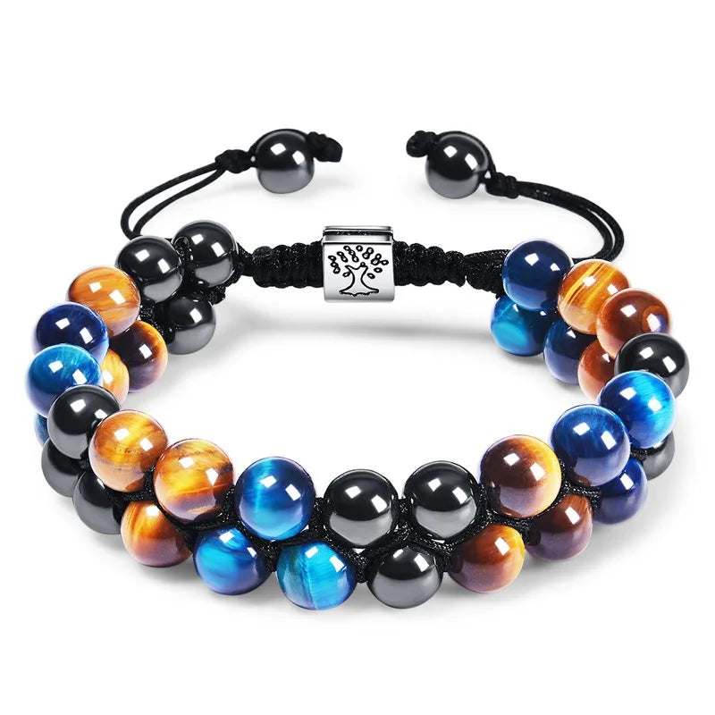 8mm Hematite Black Onyx Stone Adjustable Handmade Jewelry Tree of Life Healing Crystal Woven Charms Friendship Bracelet