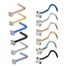 Hot Sale Piercing Jewelry L-shape Accessory Stainless Steel Nose Studs Exquisite Round Zirconia Nose Ring Gifts for Women
