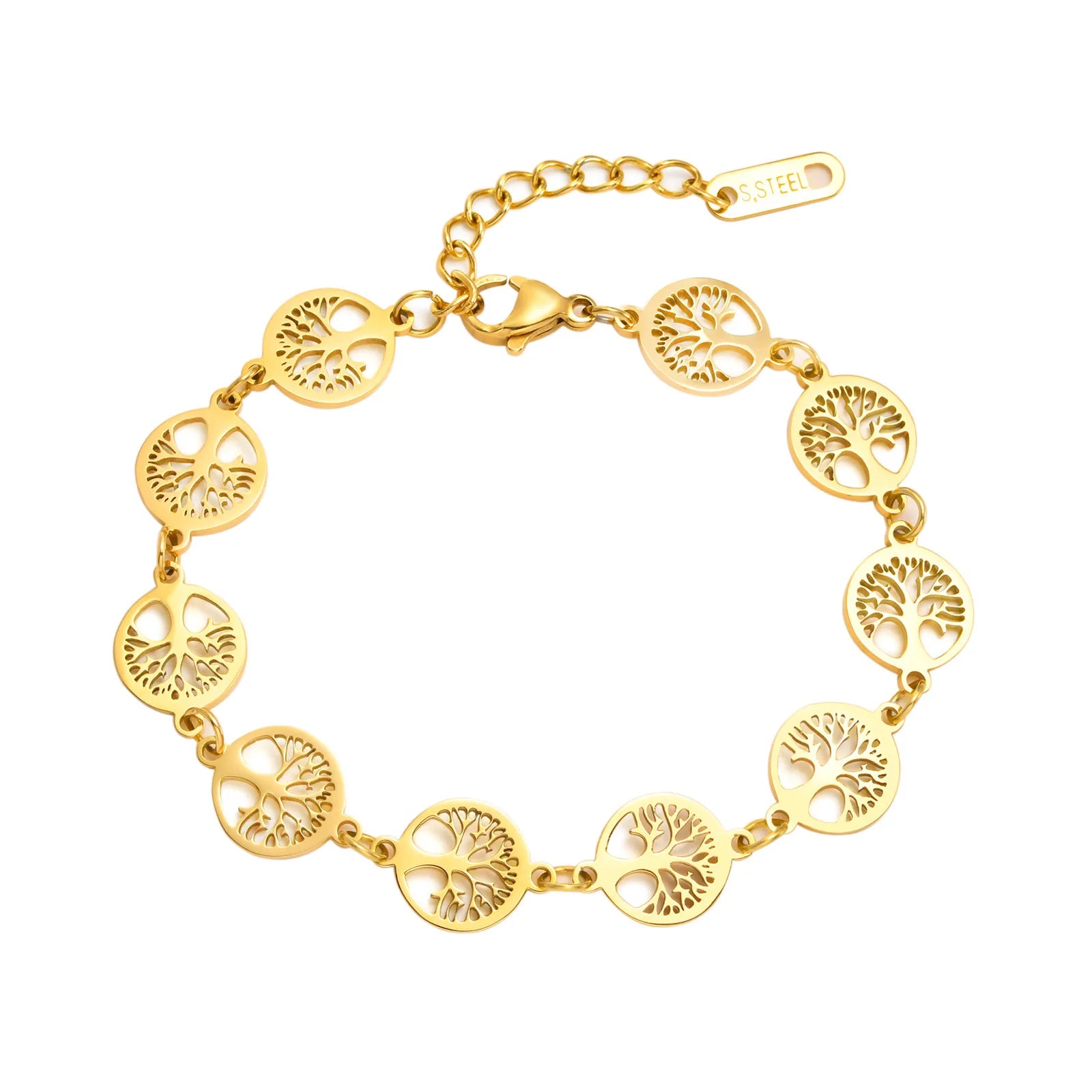 New Fashion 18k Gold Plated Stainless Steel Tree of Life Bracelet for Woman