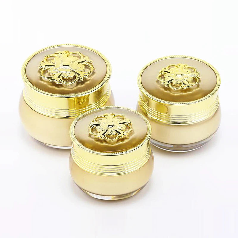 30g Low Moq Ready Stock Luxury Golden Skincare Acrylic Cosmetic Acrylic Cosmetic Plastic Packaging Cream Jar Custom with Lid