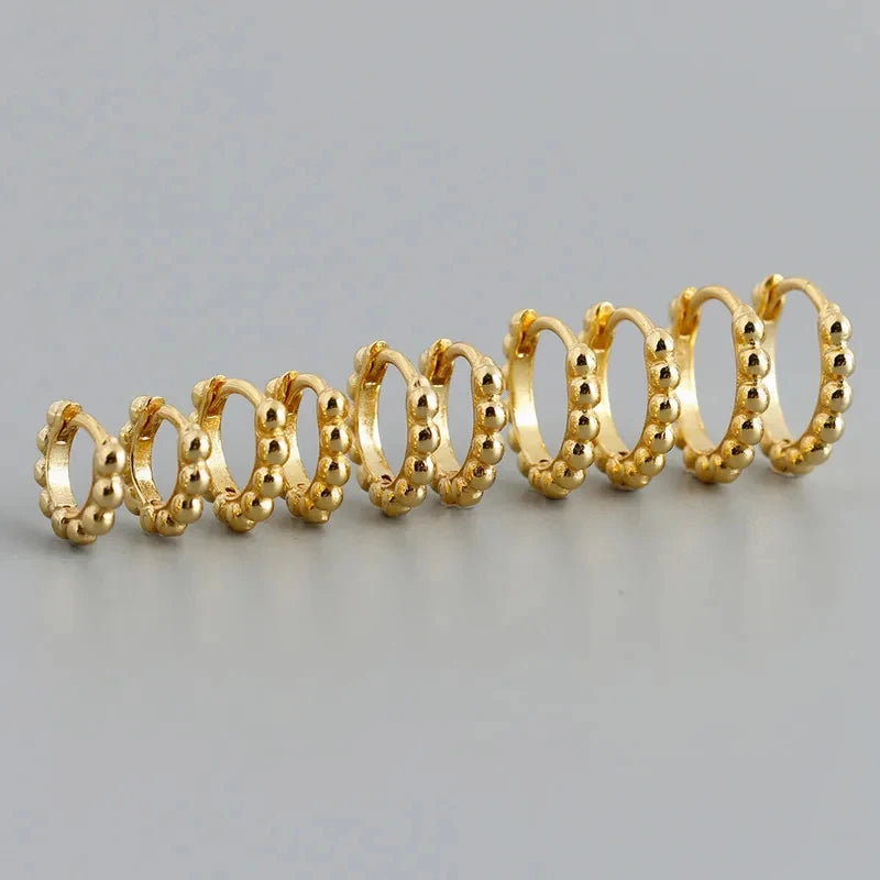Simple Fashion Glossy Beads Gold Huggies Hoop Earrings for Women Gothic Piercing 925 Sterling Silver Jewelry Accessories