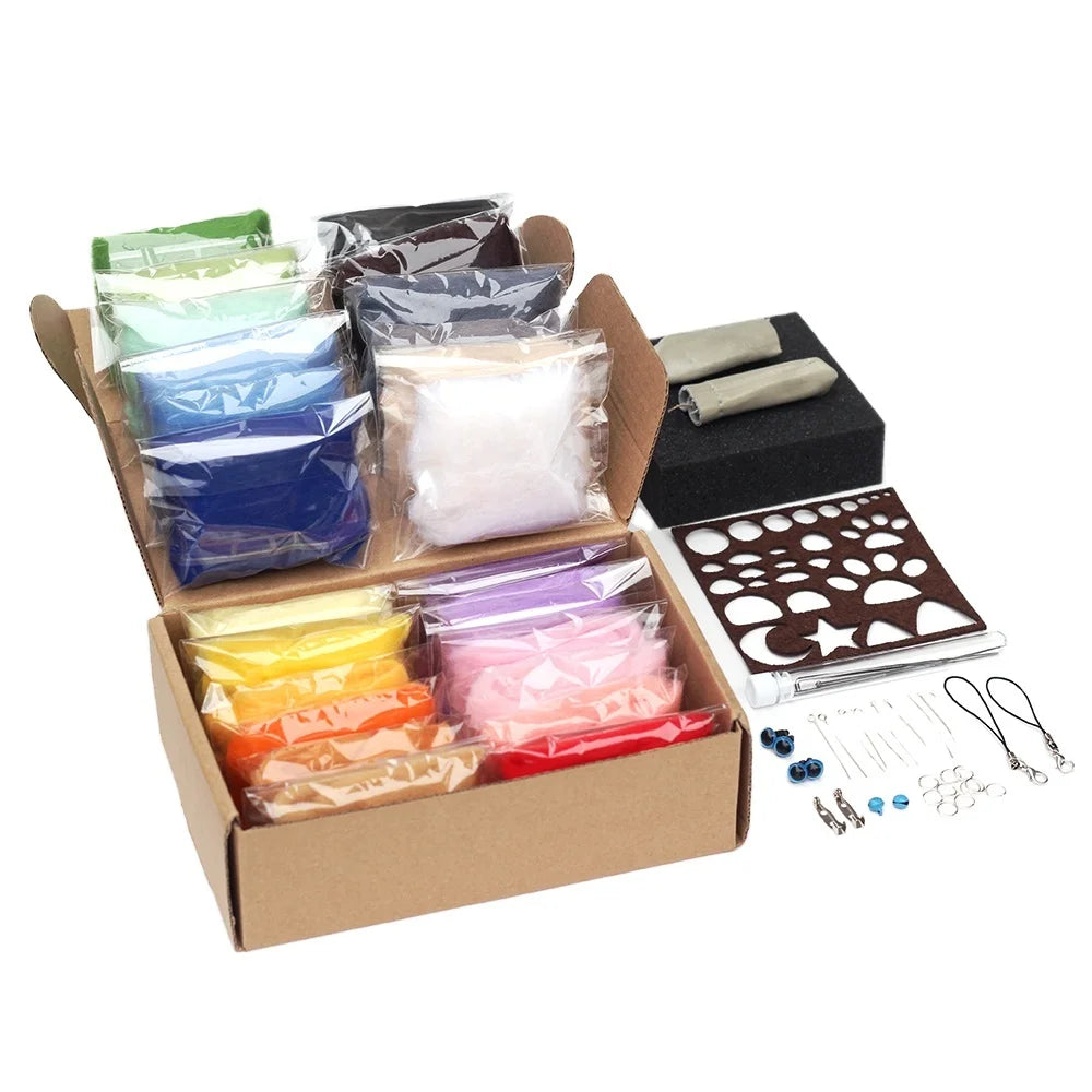 24 Colors Wool Roving Felt Ecofriendly Handmade DIY Craft Set Tools Instructions 3D Animal Folk Art Europe Needle Felting