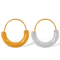 Stainless Steel Waterproof Fashionable Women Jewelry 18k Gold Plated Geometric Semi Circular Two Stone Design Earrings YF3819