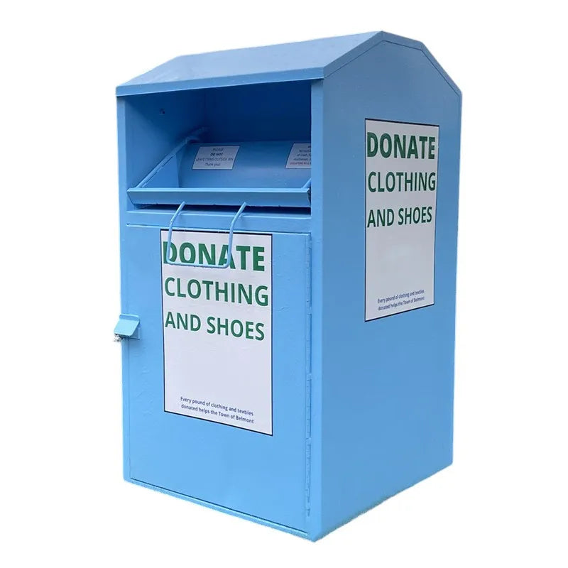 Outdoor Large Galvanized Steel Shoes Clothes Donation Bin Charity Clothing Donation Box Metal Used Clothing Recycling Bins