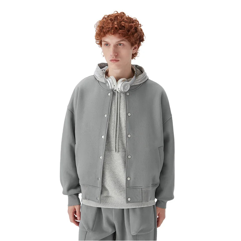 Winter Best Sale Casual Men's Coated Stand Collar Bomber Jacket Solid Color Loose Fit
