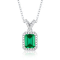 Classic Sterling Silver Rectangle Green Gemstone Pendant Cubic Zirconia Iced Out Square Lab Grown Emeralds Pendant Necklace