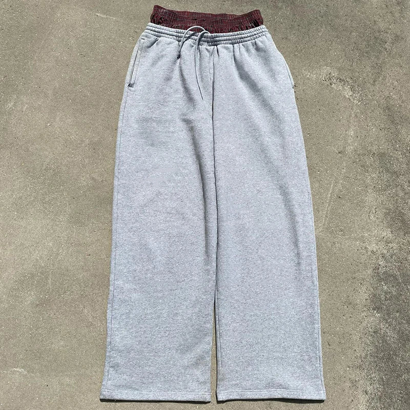 Custom Men's Wide Leg Sweat Pants Cotton French Terry Double Waist Straight Track Flared Sweatpants With Loose Fit