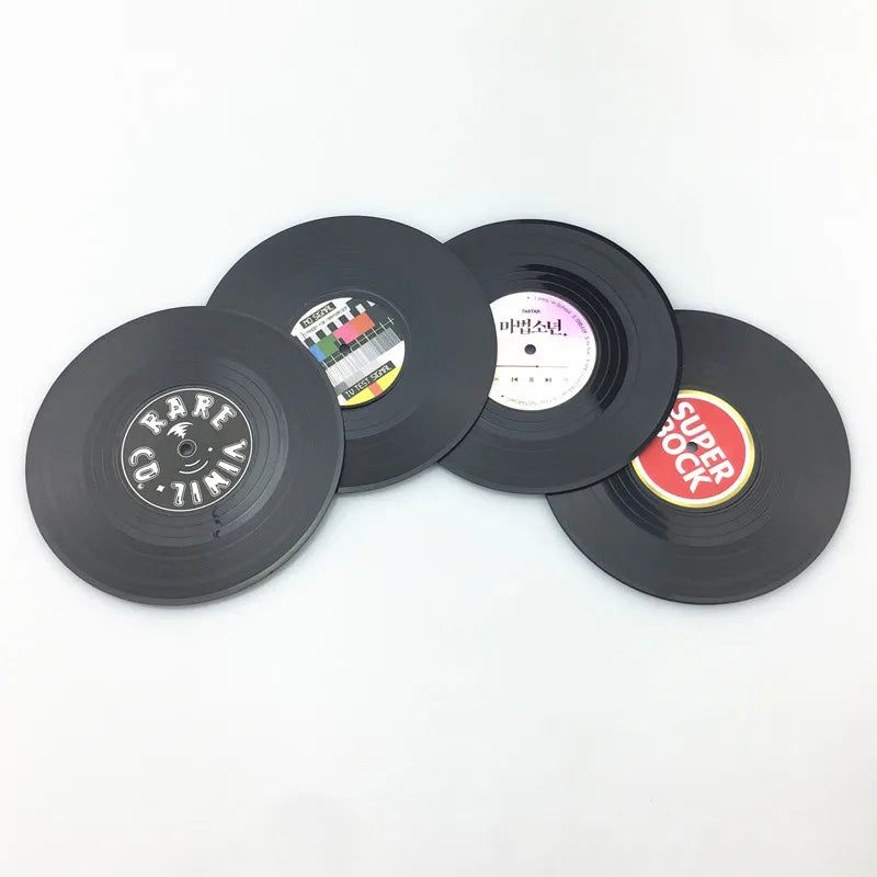 Set of 6 Retro Vinyl Record Drink Coasters Custom Home Table Cup Mat Hot Promotional Item