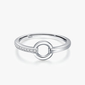 Ailmay Real 925 Sterling Silver Line Fashion Clear CZ Circle Finger Ring for Women Luxury Jewelry Wedding Accessories Gift With