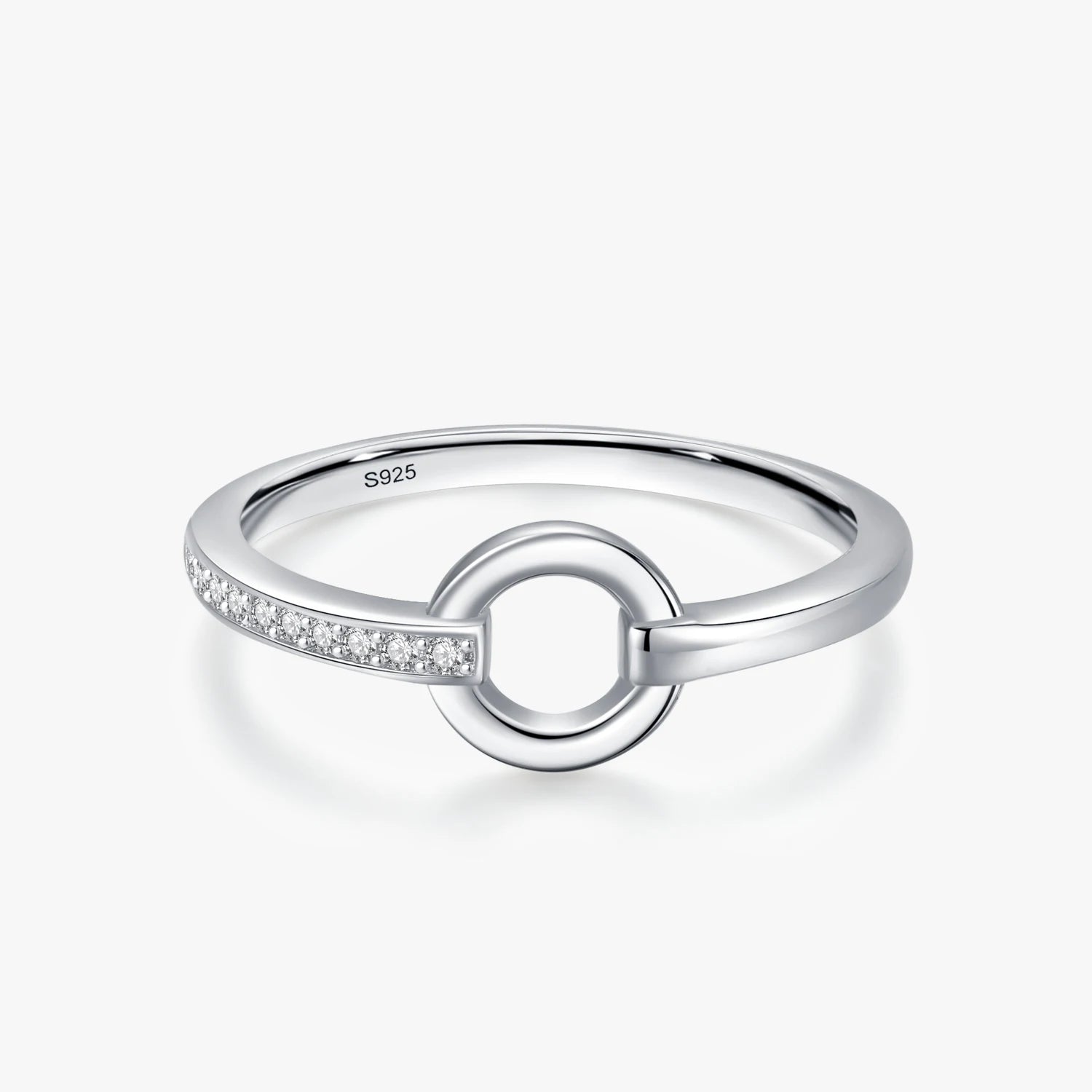 Ailmay Real 925 Sterling Silver Line Fashion Clear CZ Circle Finger Ring for Women Luxury Jewelry Wedding Accessories Gift With