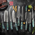 Amber Customized logo AUS10 45layers Bread Paring Boning Butcher Cleaver Kitchen Chef Damascus Knife Set with Abalone Handle
