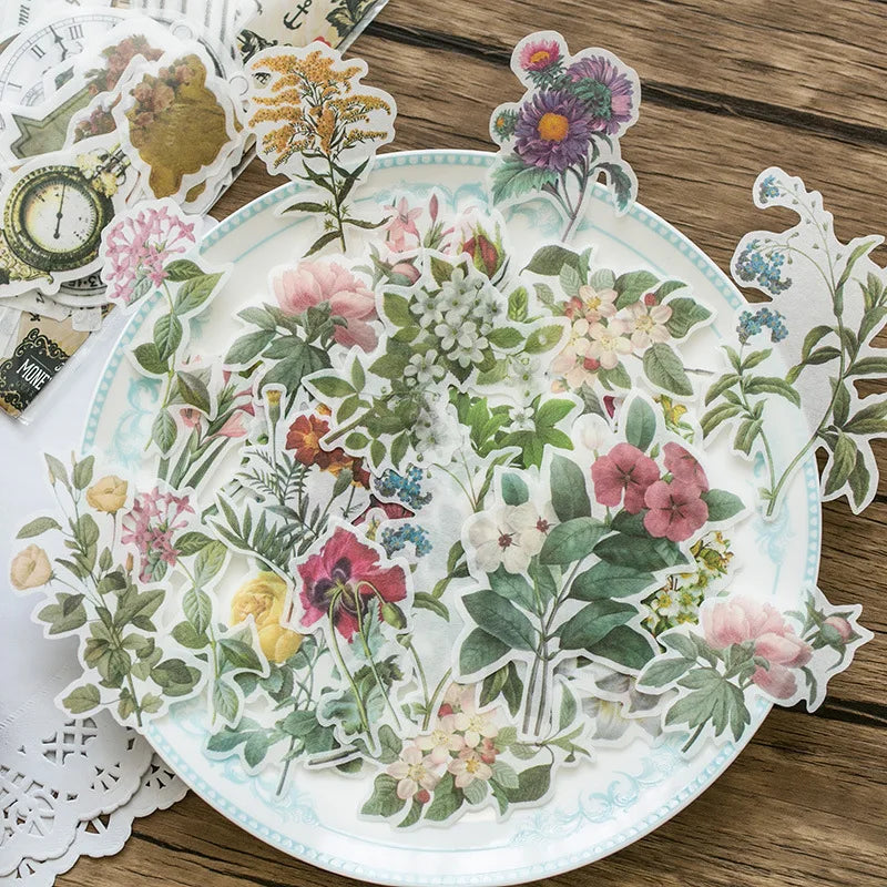 60PCS Trendy Aesthetic Flower Retro 3d butterfly Vinyl Sticker Paper for Snowboard Bicycle Motorcycle Car Bumpers