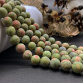 Wholesale Unakite for Jewelry Making Natural Matte Frosted Unakite Round Beading Loose Gemstone Beads 15.5"