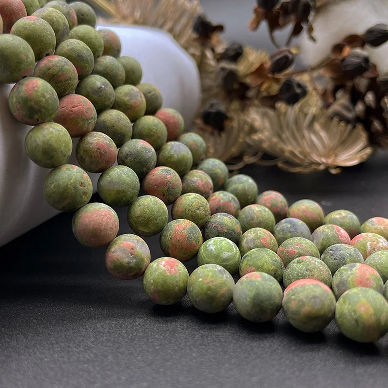 Wholesale Unakite for Jewelry Making Natural Matte Frosted Unakite Round Beading Loose Gemstone Beads 15.5"