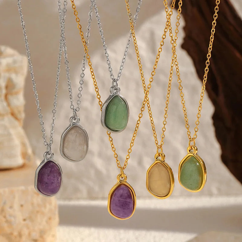 POP Jewelry Oval Stainless Steel Necklace Cat Eye Pendant Stainless Steel Charm Necklace Fashion Trend Accessories for Women