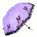 Portable 3 Folding Anti UV Sun Rainy Umbrella Fashionable Butterfly Lace Parasol Umbrella for Women