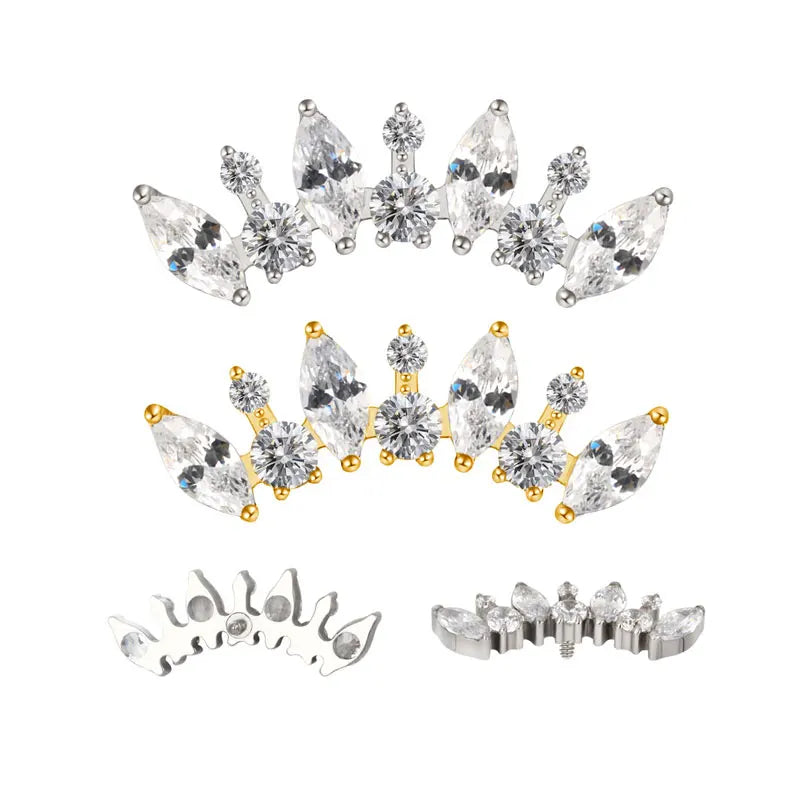 GZN Fine Jewelry Wholesale G23 Titanium Marquise CZ and Round CZ Alternate Internally Threaded Top Earring Piercing Jewelry