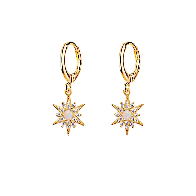 Custom 18K Gold Plated Dainty S925 Star Click on Earring Silver Sterling Silver Hoop Dangle Opal Earrings Jewelry for Women