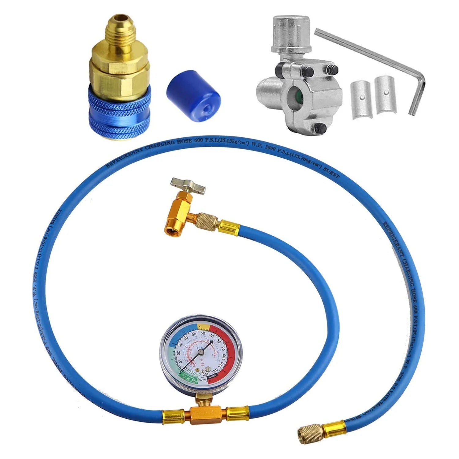 OEM Car AC Refrigerant Charge Hose Kit with Gauge 1/2" Recharge Measuring Kit for Air Conditioning