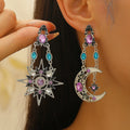 New Baroque Earrings Vintage Exaggerated Sun Moon Women's Earrings Cross Border Hot Sale Long Asymmetric Earrings