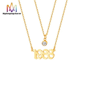 Hot Selling Women Girls Gift 1988 Anniversary Birth Year Necklace 18K Gold Plated With Birthstone