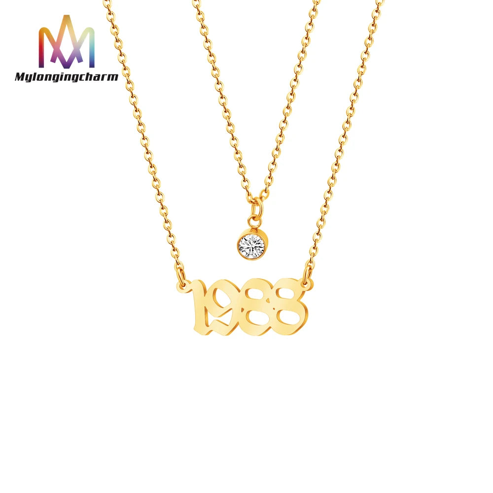 Hot Selling Women Girls Gift 1988 Anniversary Birth Year Necklace 18K Gold Plated With Birthstone