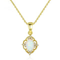 18k Gold Natural Opal Necklace Oval Shape Pendant Christian Religious Charm Trendy Fashion Jewelry for Women Gift