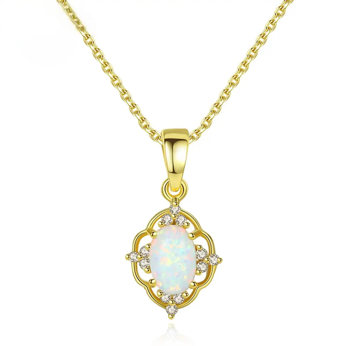 18k Gold Natural Opal Necklace Oval Shape Pendant Christian Religious Charm Trendy Fashion Jewelry for Women Gift