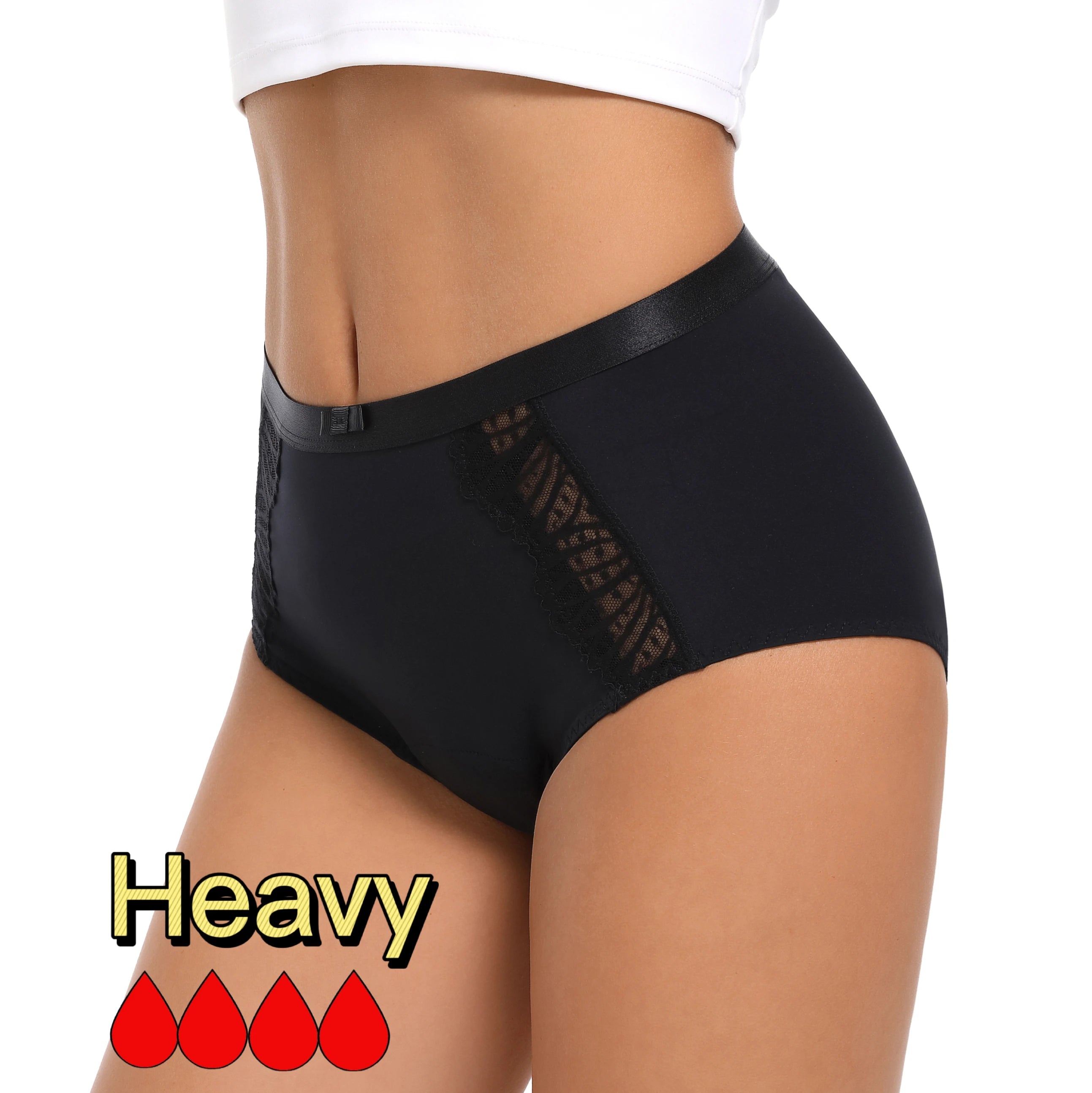 Elegant Lace Trim Bow Decor Menstrual Underwear Mid Rise High Waist Stretchy Body Fitting Seamless Period Panties