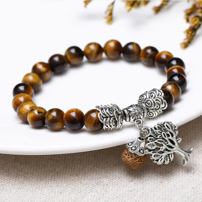 Unisex New Design Classic Style Tiger Eye Colorful Agate Beads Bracelet Bangle Geometric Natural Stone Brass Jewelry Alloy