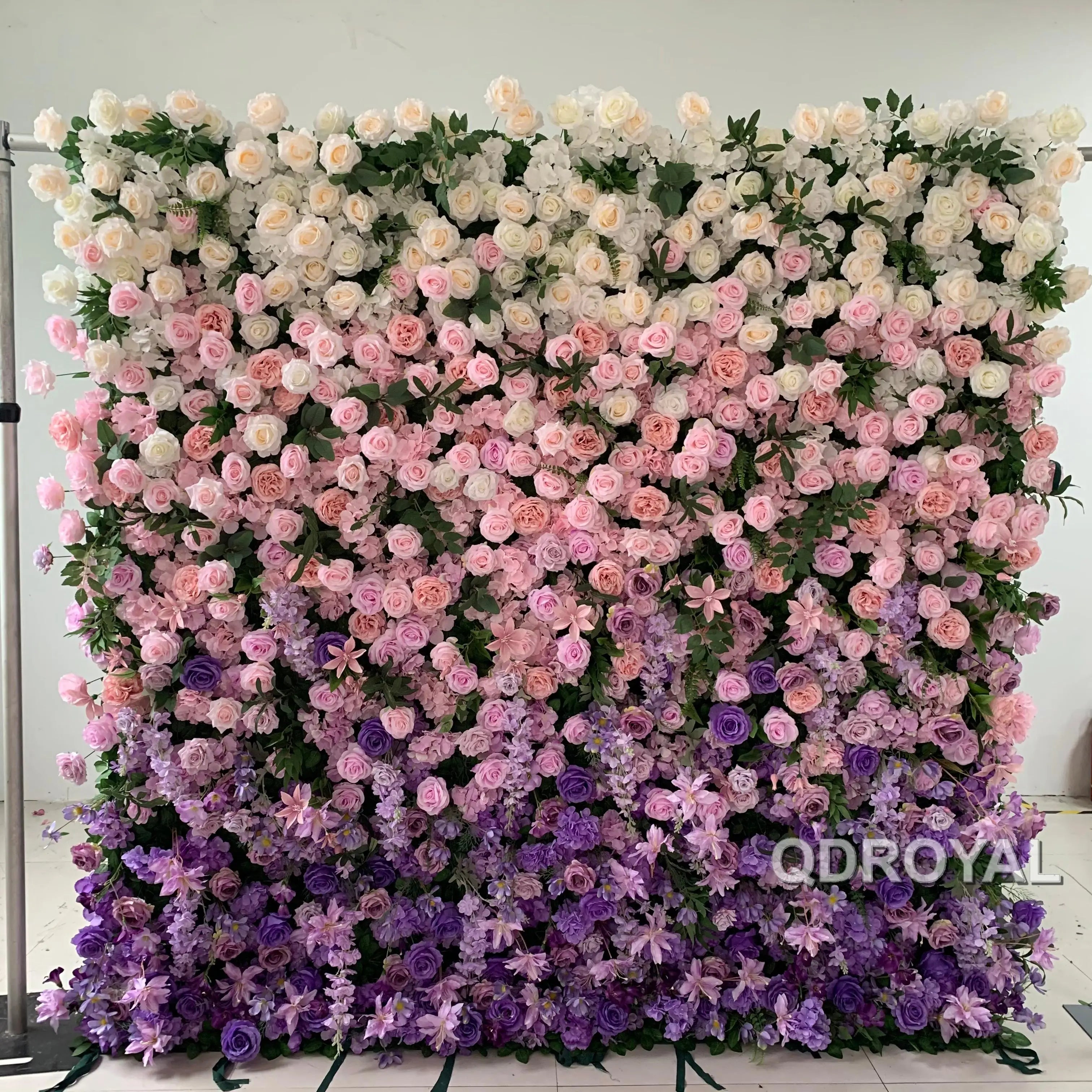 Luxury Wedding Decoration Handmade Wholesale 7d Purple Pink Rose Flower Panel Backdrop Artificial Silk Flower Wall for Sale