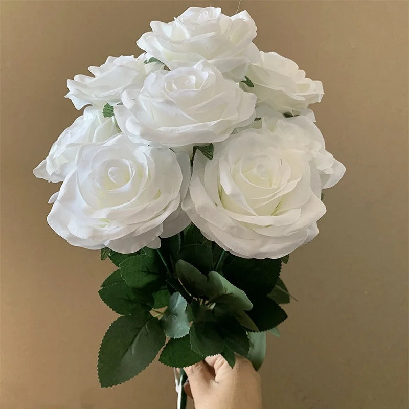 S796 Hot Sale Popular Beautiful Artificial Flowers Elegant White Silk Rose Bouquets for Wedding Home Party Decoration